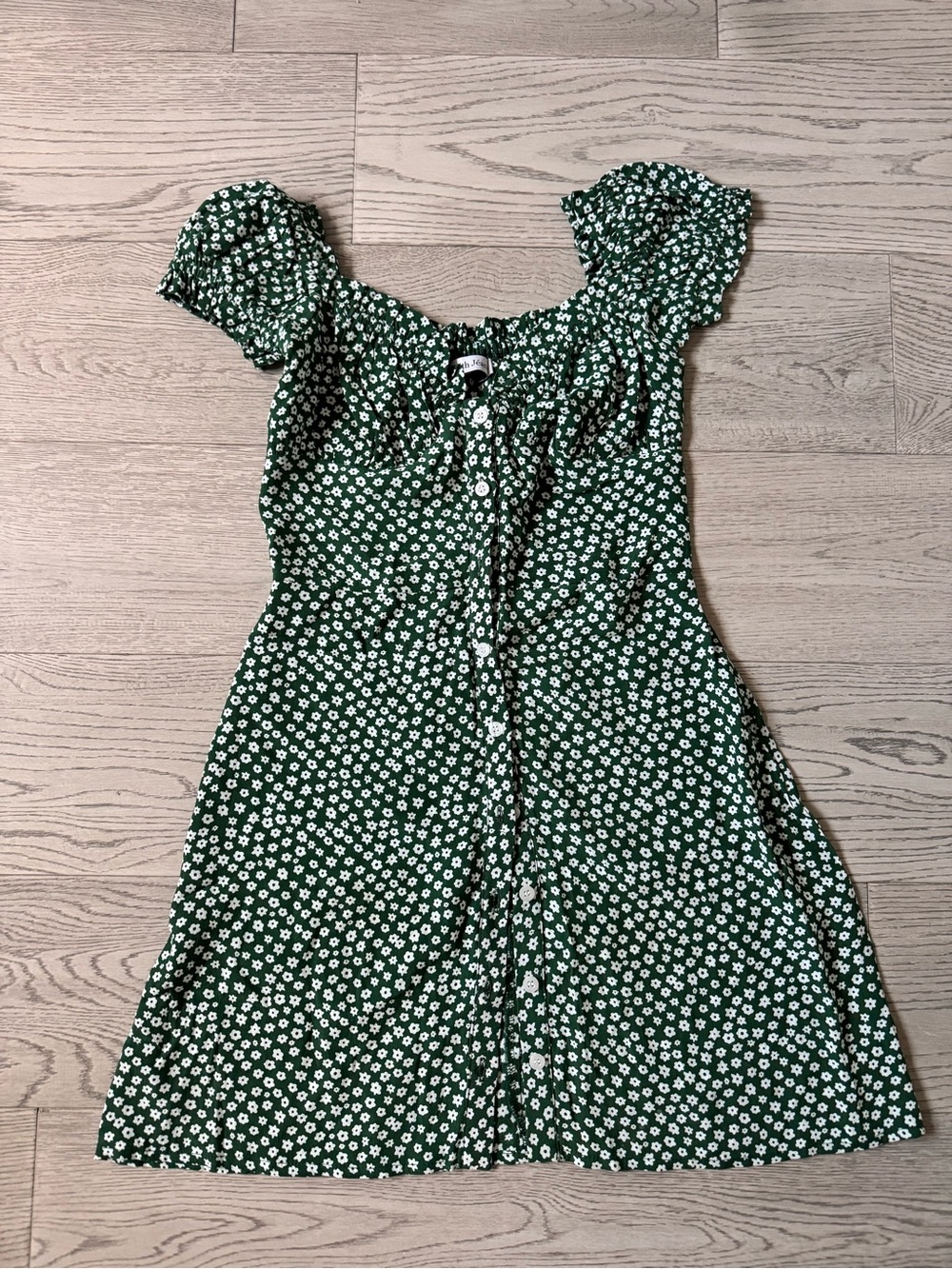 With Jean Green Floral Button-Front Mini Dress